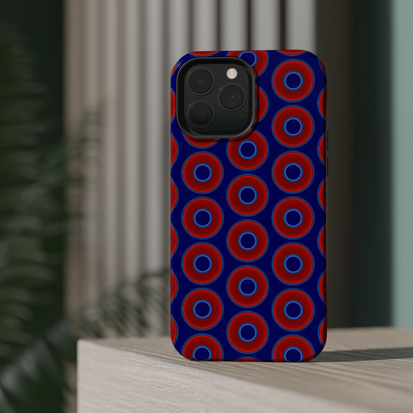 Magnetic Tough Donut Case - red vivid donut print w/vivid navy blue background