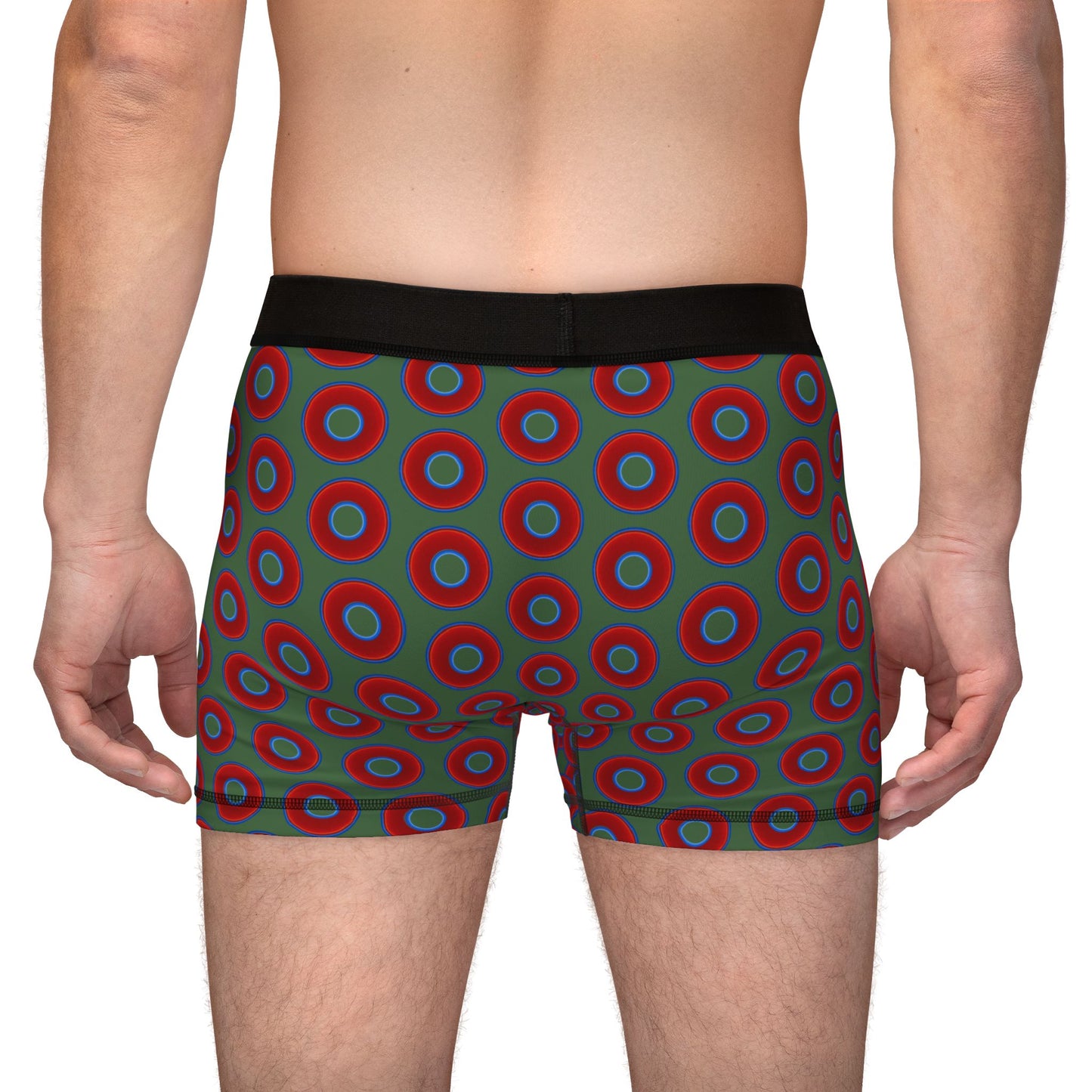 Men's Donut Boxers - red vivid donuts w/dark green background