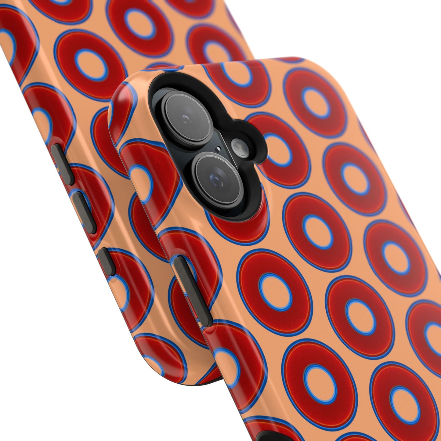 Magnetic Tough Donut Case - red vivid donut print w/peach background