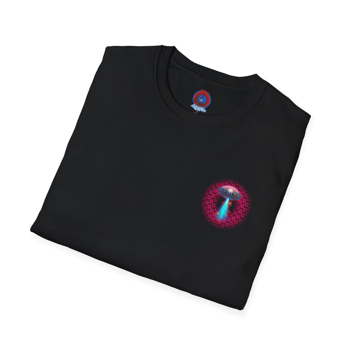 Classic Donut Tee - Unisex Soft-Style - "Donuts now Served on the Mothership" - series 1.0  - variant 2  - red/red paradoxical donut
