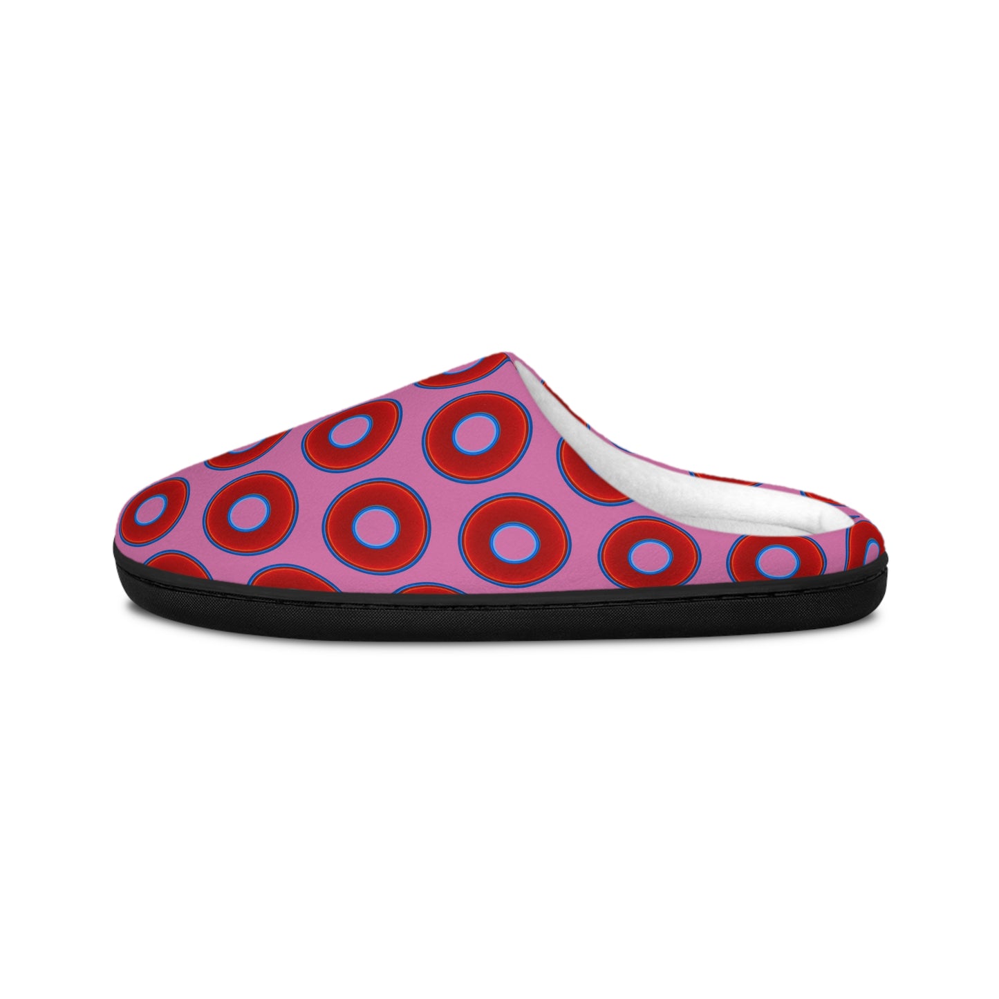 Women's Lumpy Slippers - red vivid donut print w/pink background
