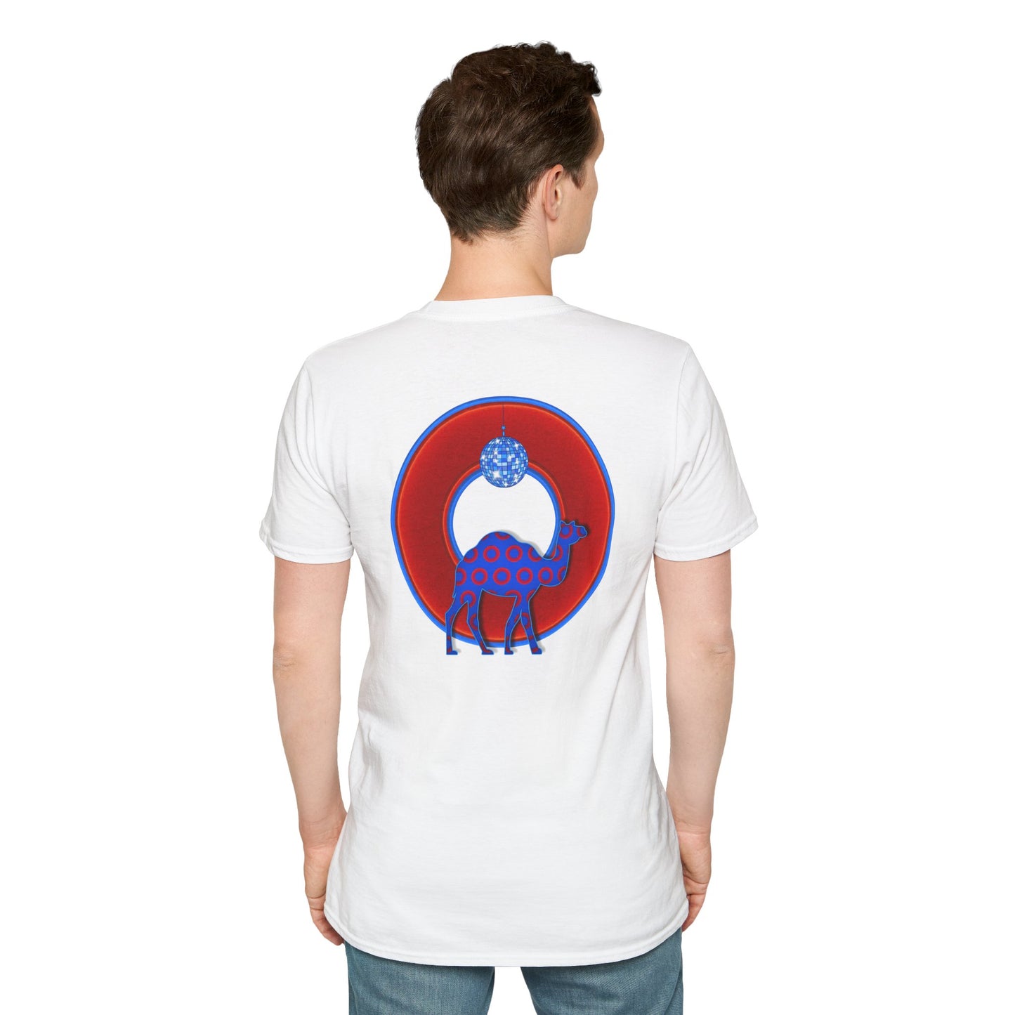 Classic Donut Tee - Unisex Soft-Style - "Joe Camel's Cool Disco Donut" - vivid red donut