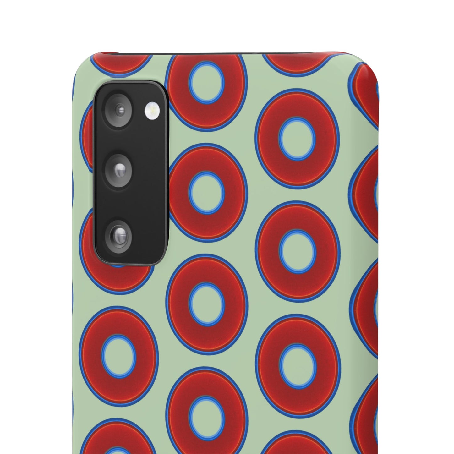 Lumpy Donut Snap Case - red vivid donut print w/seafoam green background