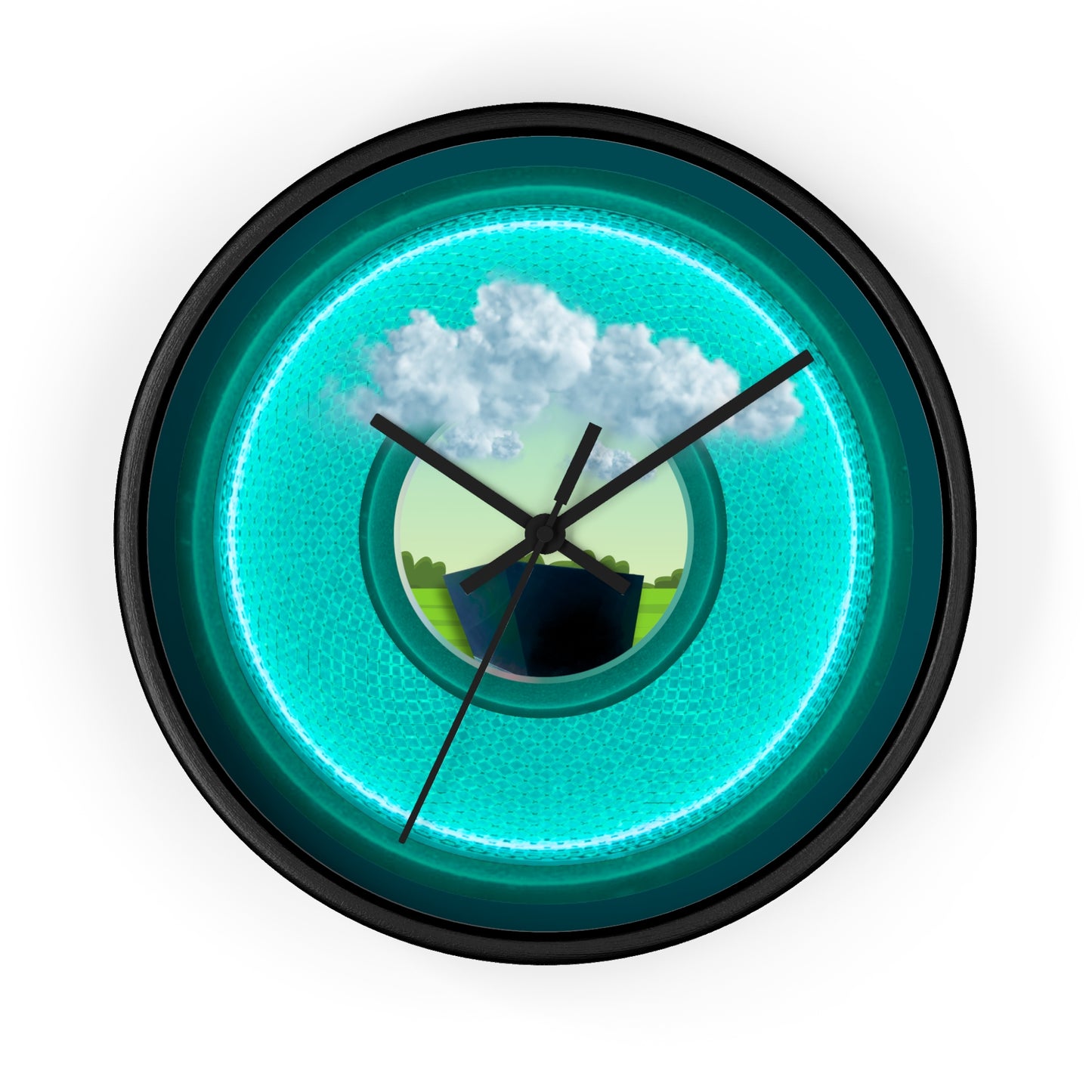 Lumpy Wall Clock - "Got Rhombus?" - variant 5 - turquoise/teal rustic donut w/midnight green background