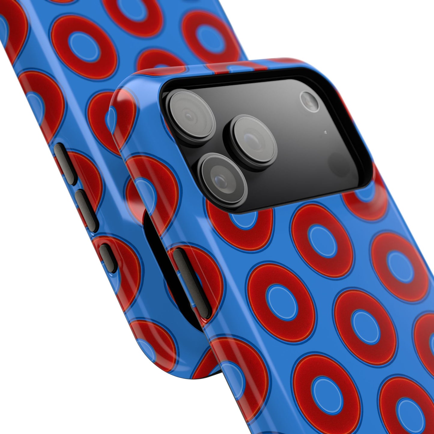 Impact-Resistant Lumpy Donut Case - red vivid donut print w/light royal blue background