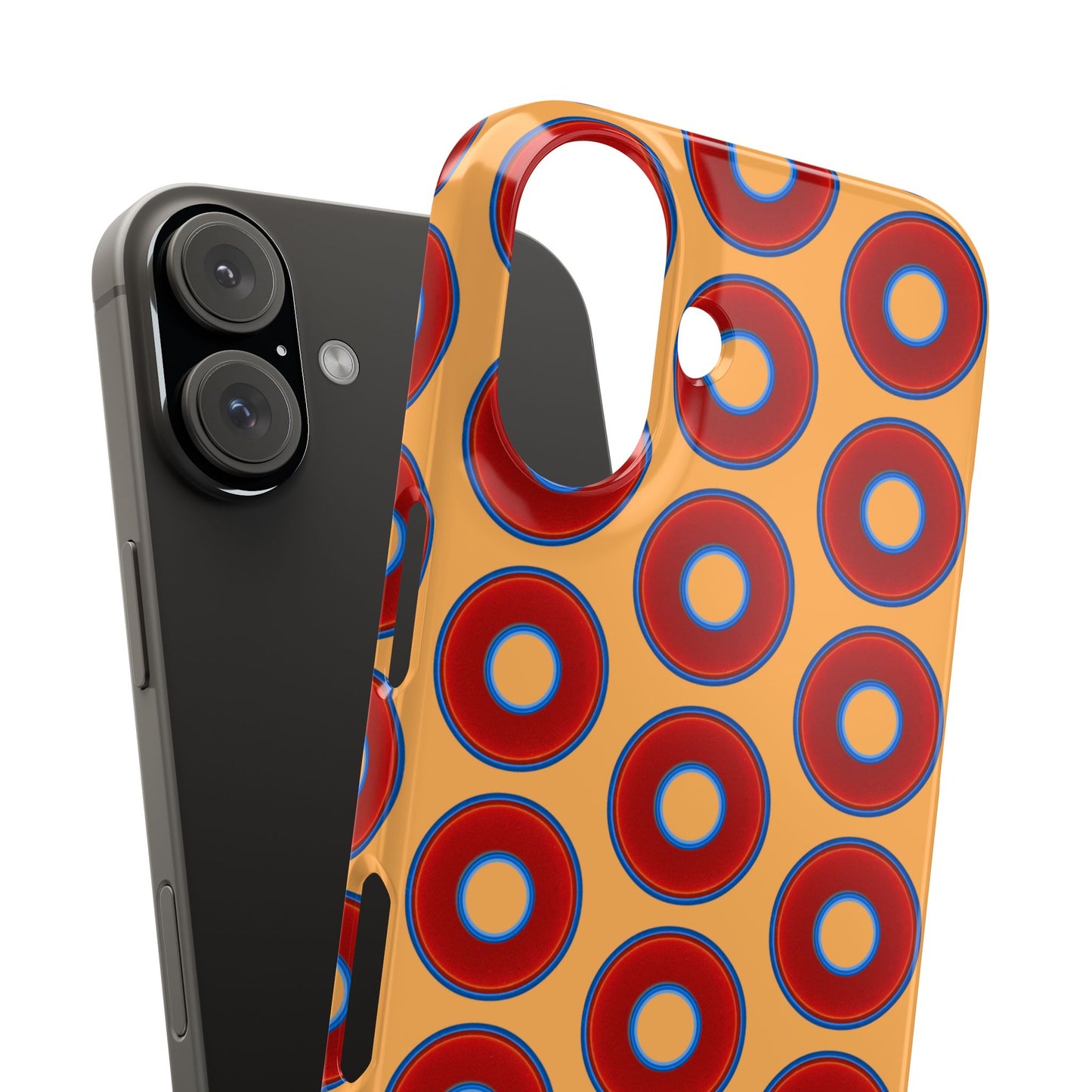 Lumpy Donut Snap Case - red vivid donut print w/creamcicle orange background