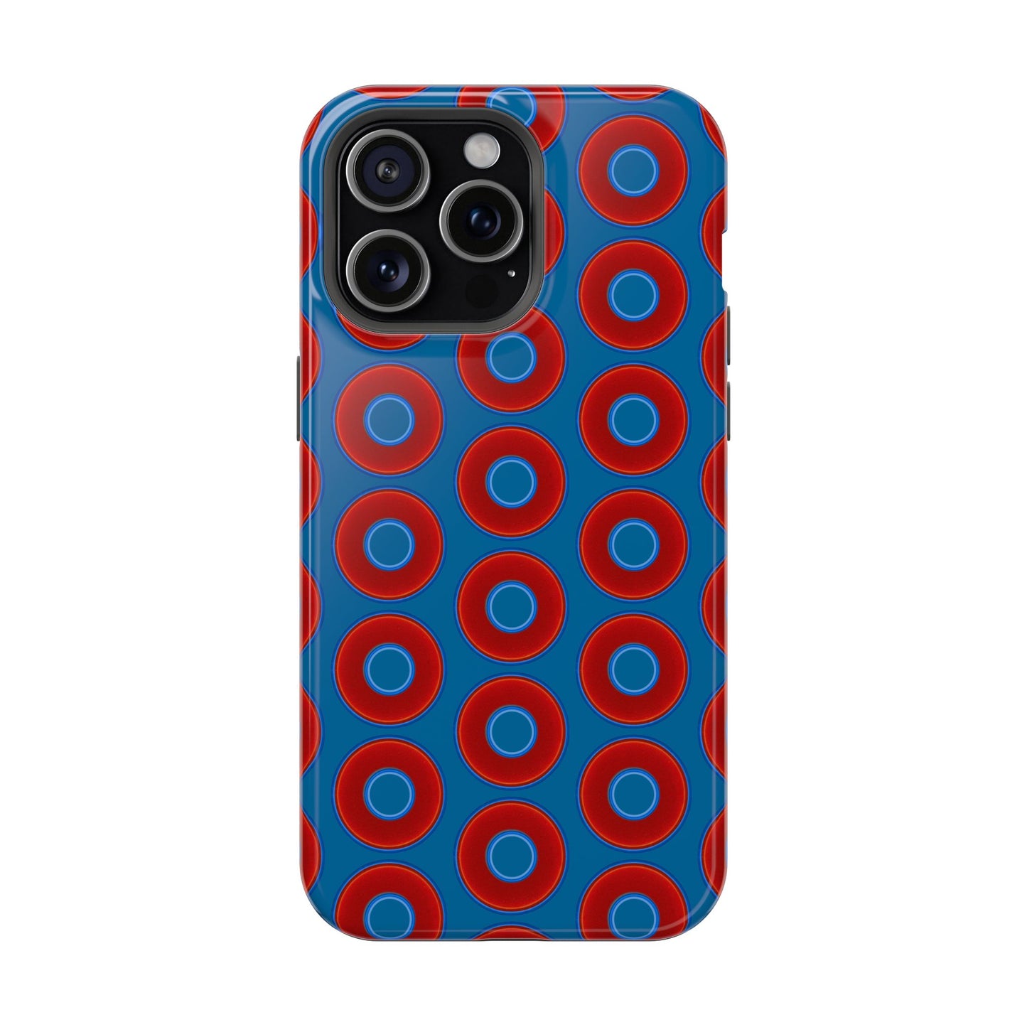 Magnetic Tough Donut Case - red vivid donut print w/wavy navy blue background