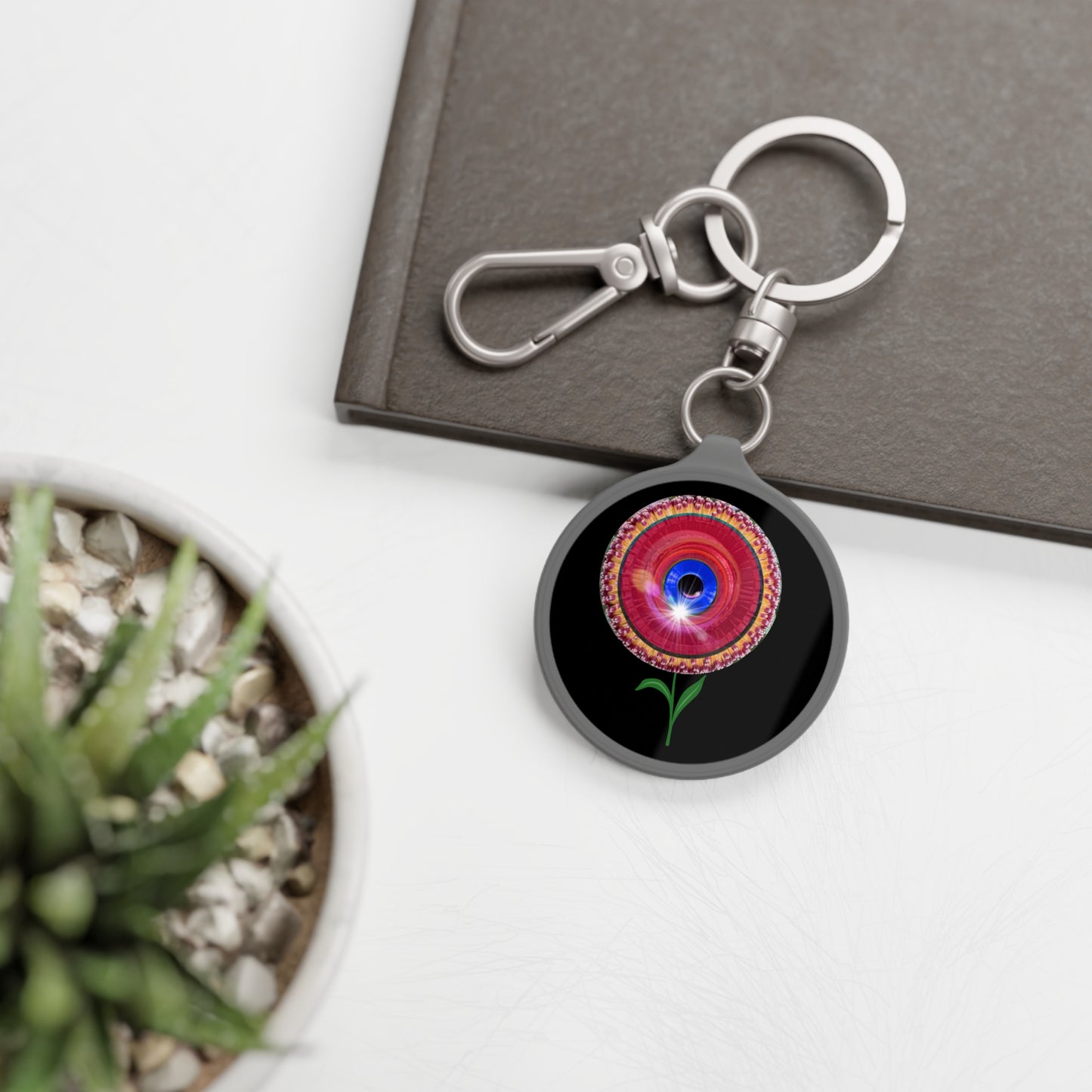 Lumpy Donut Keychain - "Smell the Donuts Outside on my Lawn" - series 1.0 - variant 1 - red donut