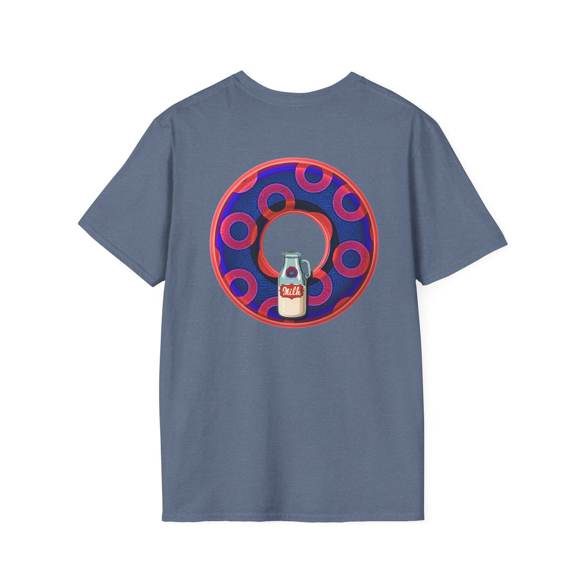 Classic Donut Tee - Unisex Soft-Style - "Wooked Cream - YEMSG Donut " - dark electric blue/red rustic paradox donut - variant 2