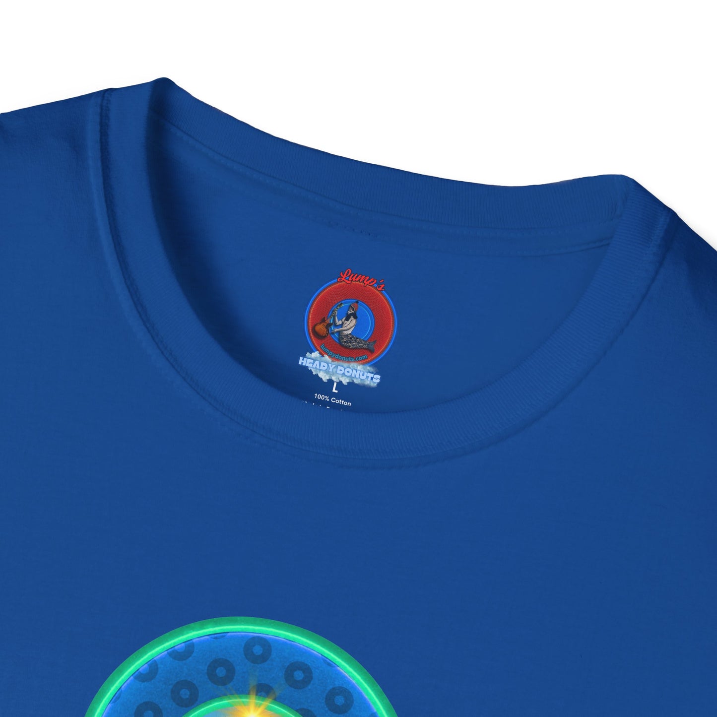 Classic Donut Tee - Unisex Soft-Style - "Devil's Drowning Donuts" - blue/green paradox donut