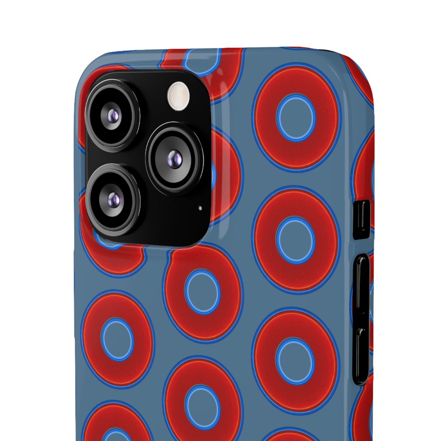 Lumpy Donut Snap Case - red vivid donut print w/steel blue background