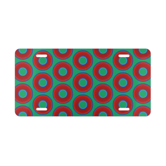 Lumpy Donut Vanity Plate - red vivid donut print w/jade green background