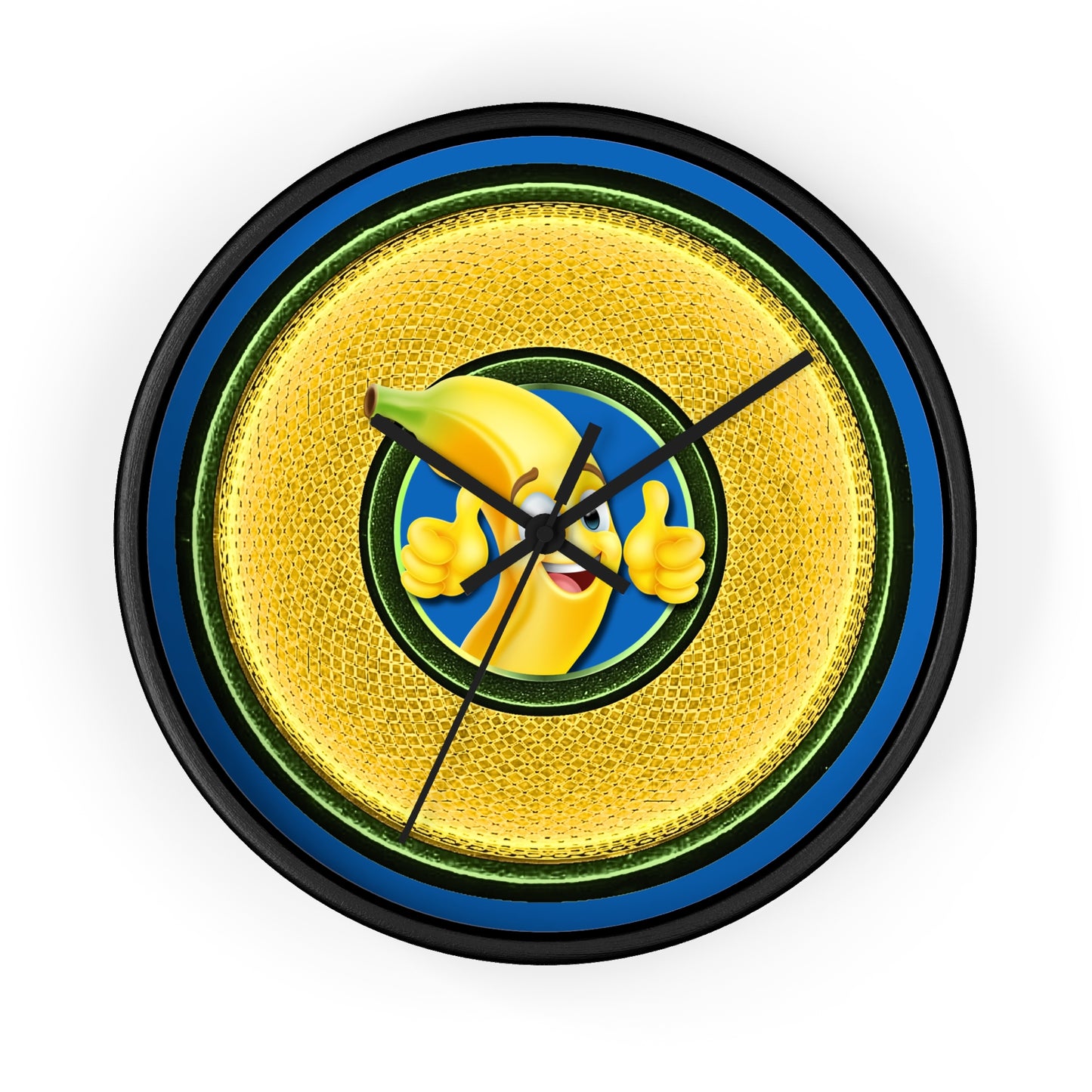 Lumpy Wall Clock - "Dis Sheet, It's Bananas" - variant 2 - golden rustic donut w/dark blue background