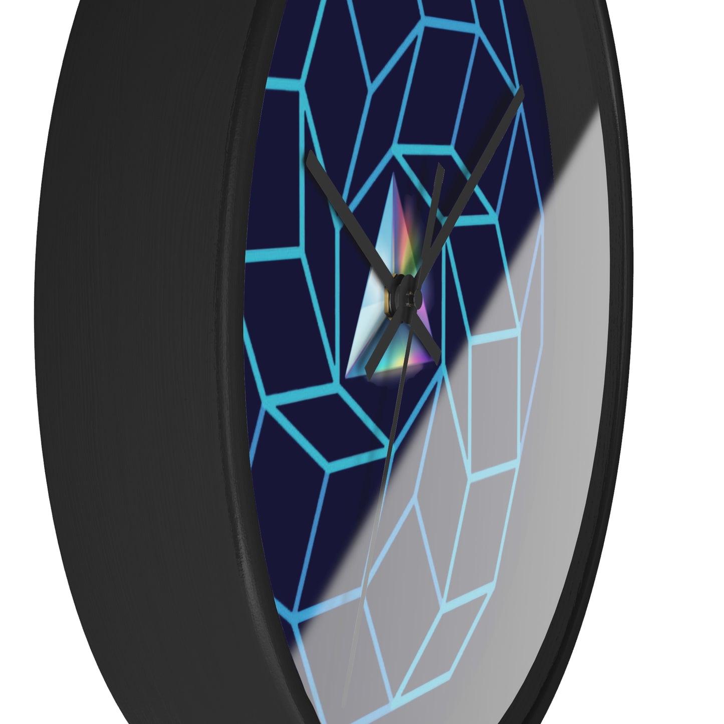 Lumpy Wall Clock - "See You on the Other Side of the Donut" blue cubed donut donut w/midnight blue background