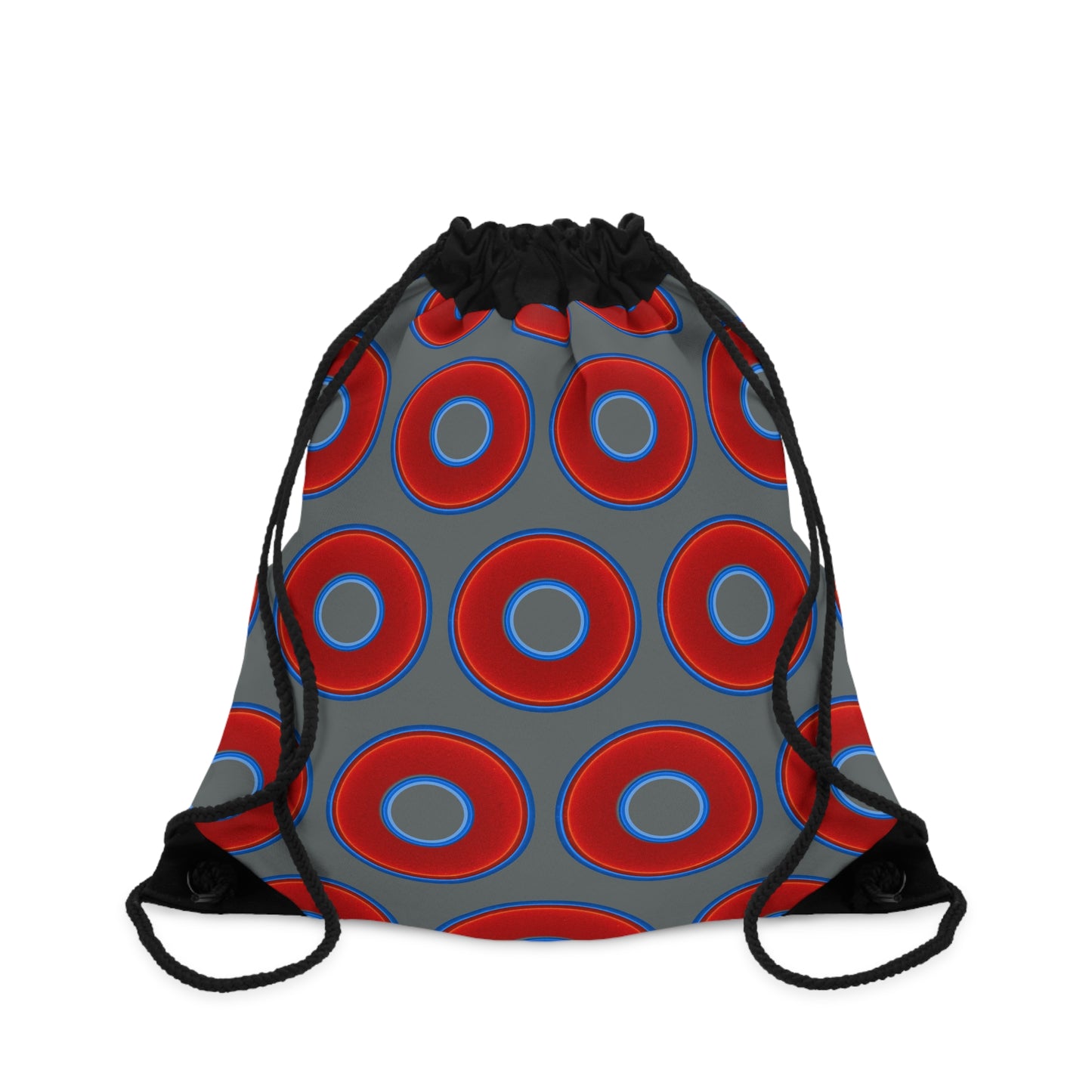Lumpy Donut Drawstring Bag - red vivid donuts print w/dark gray background