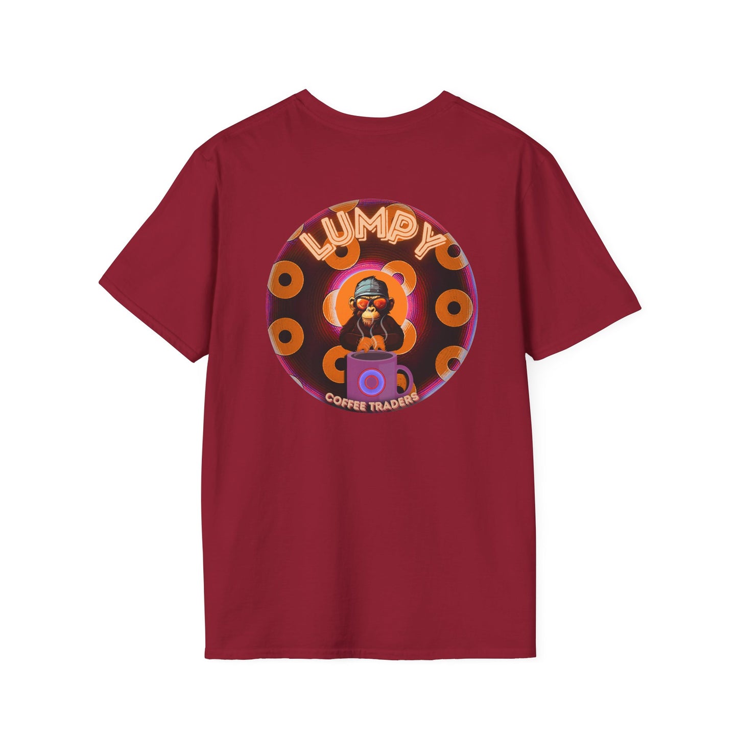 Coffee Traders Tee - Unisex Soft-Style - "Columbia House CDs " - paradoxical donut - variant 1 - coffee front/logo back