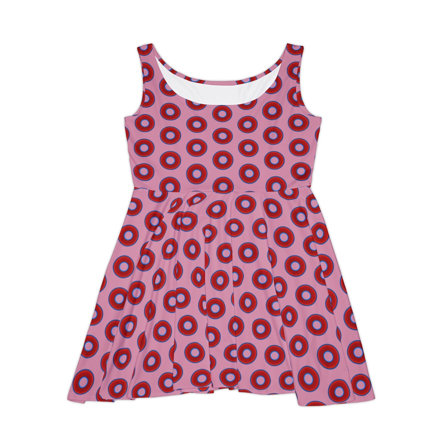 Women's Skater Donut Dress - vivid red donut print w/pale magenta background