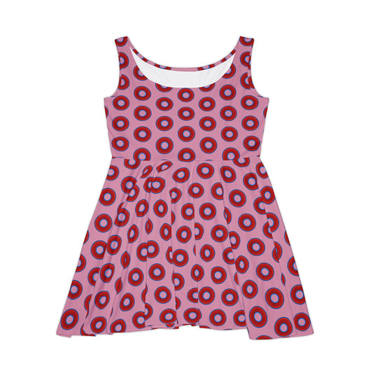 Women's Skater Donut Dress - vivid red donut print w/pale magenta background