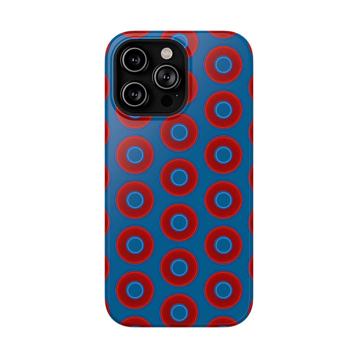 Impact-Resistant Lumpy Donut Case - red vivid donut print w/wavy navy background