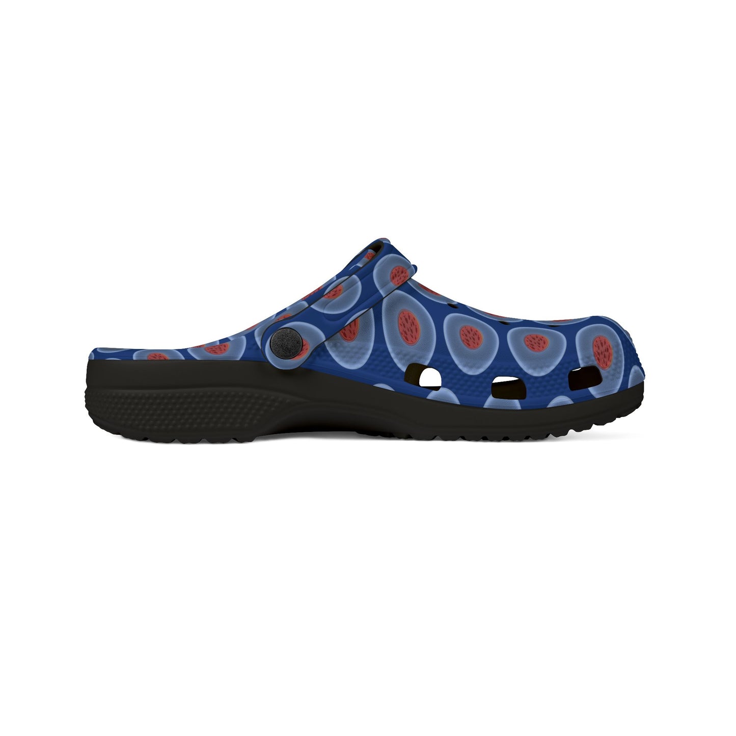 Spatchcocks - donut slip-on shoes - "The Donut Swimming By" - variant 1 - light blue phatty donuts w/dark blue background background [unisex]