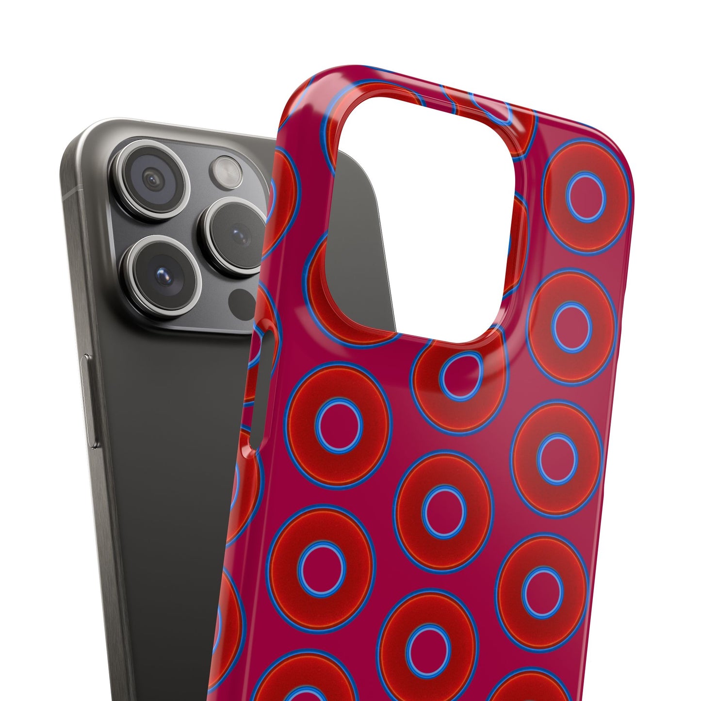 Lumpy Donut Snap Case - red vivid donut print w/dark magenta background