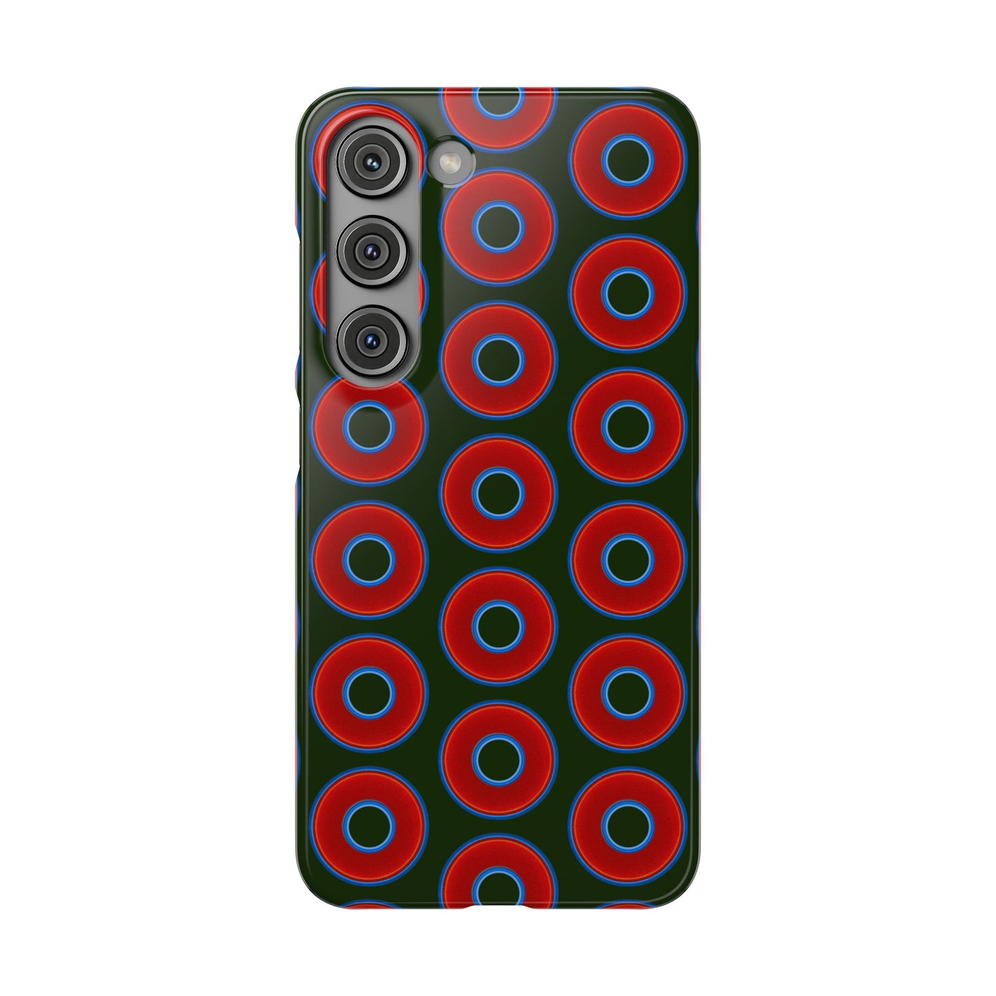 Lumpy Donut Snap Case - red vivid donut print w/deep forest green background