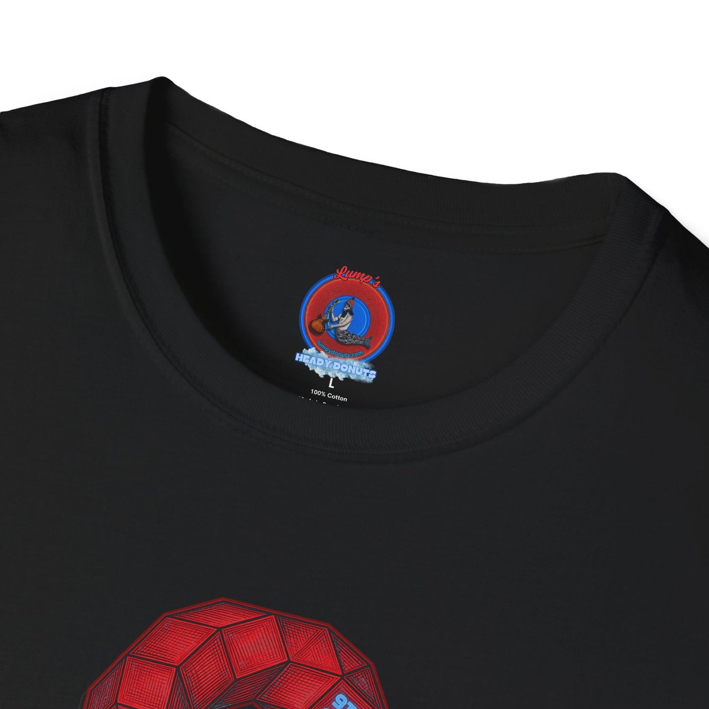 Classic Donut Tee - Unisex Soft-Style - "The 9th Donut" - rustic red/blue cubed donut - variant 2