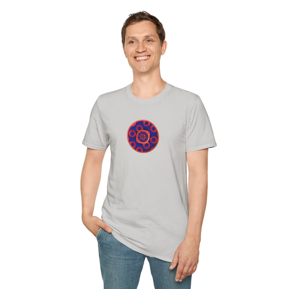 Classic Donut Tee - Unisex Soft-Style - "Kaleidoscope Abyss of Donut" - paradoxical print - variant 2 - series 1.0 - donut vortex - red/blue
