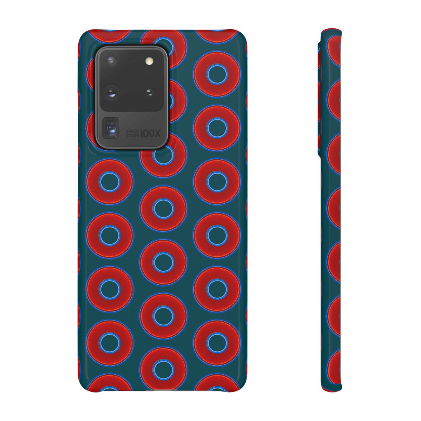 Lumpy Donut Snap Case - red vivid donut print w/midnight teal green background