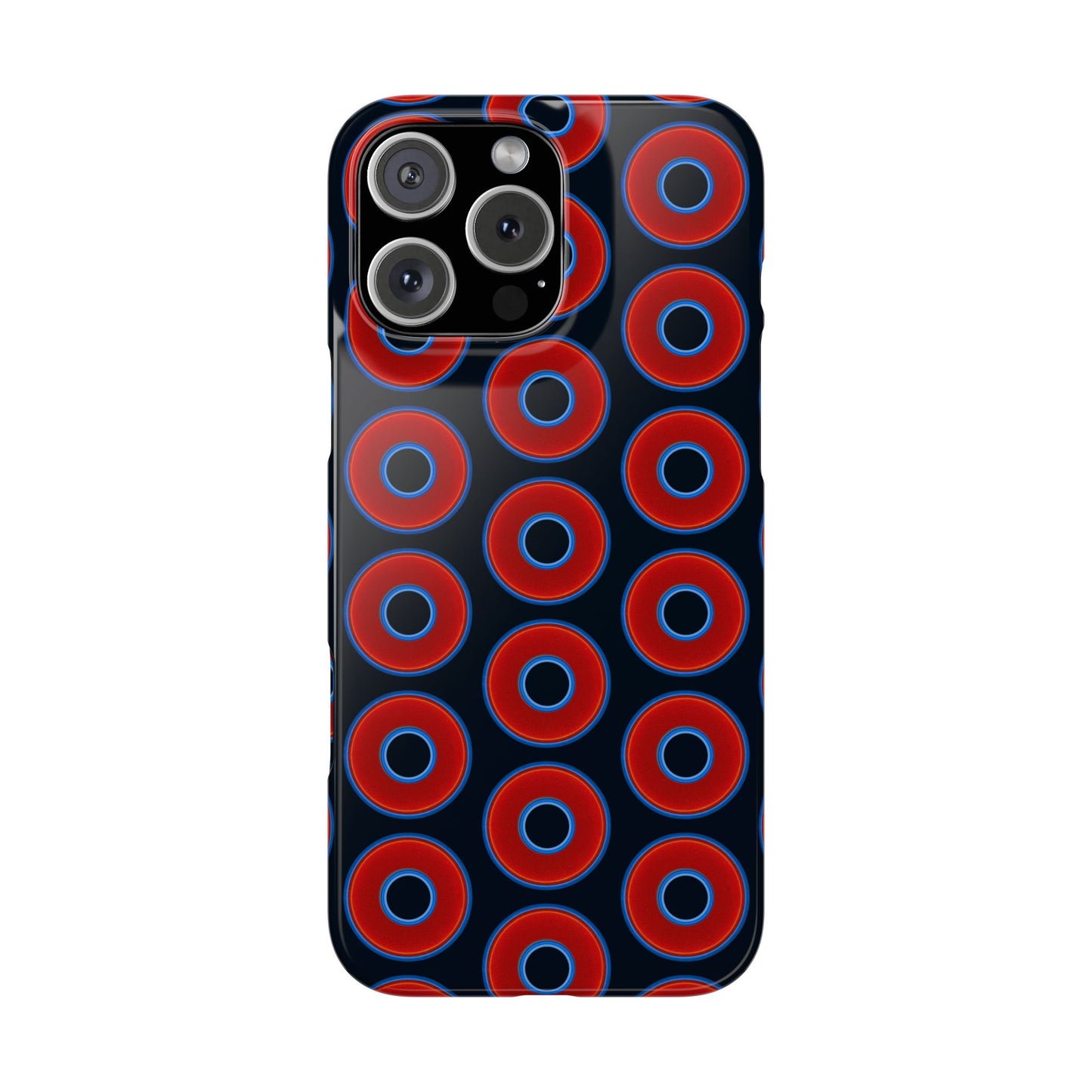 Lumpy Donut Snap Case - red vivid donut print w/blue charcoal background