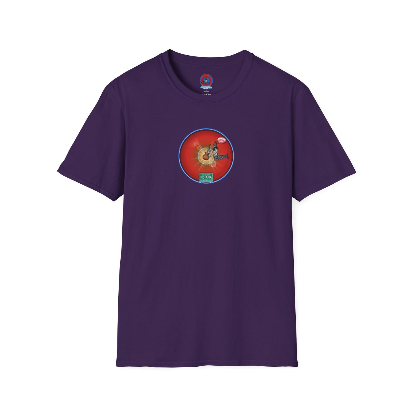 Classic Donut Tee - Unisex Soft-Style - "Indiana is for Boofers" - vivid red/blue plumpy donut - variant 2 - w/sun drop