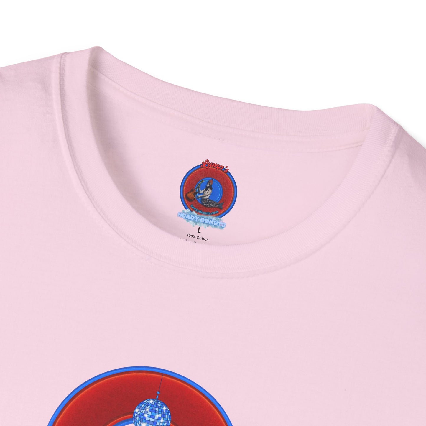 Classic Donut Tee - Unisex Soft-Style - "Joe Camel's Cool Disco Donut" - vivid red donut