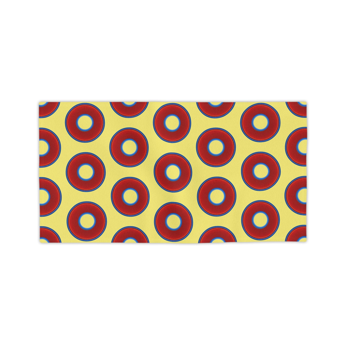 Lumpy Donut Towels - vivid red donuts w/yellow background