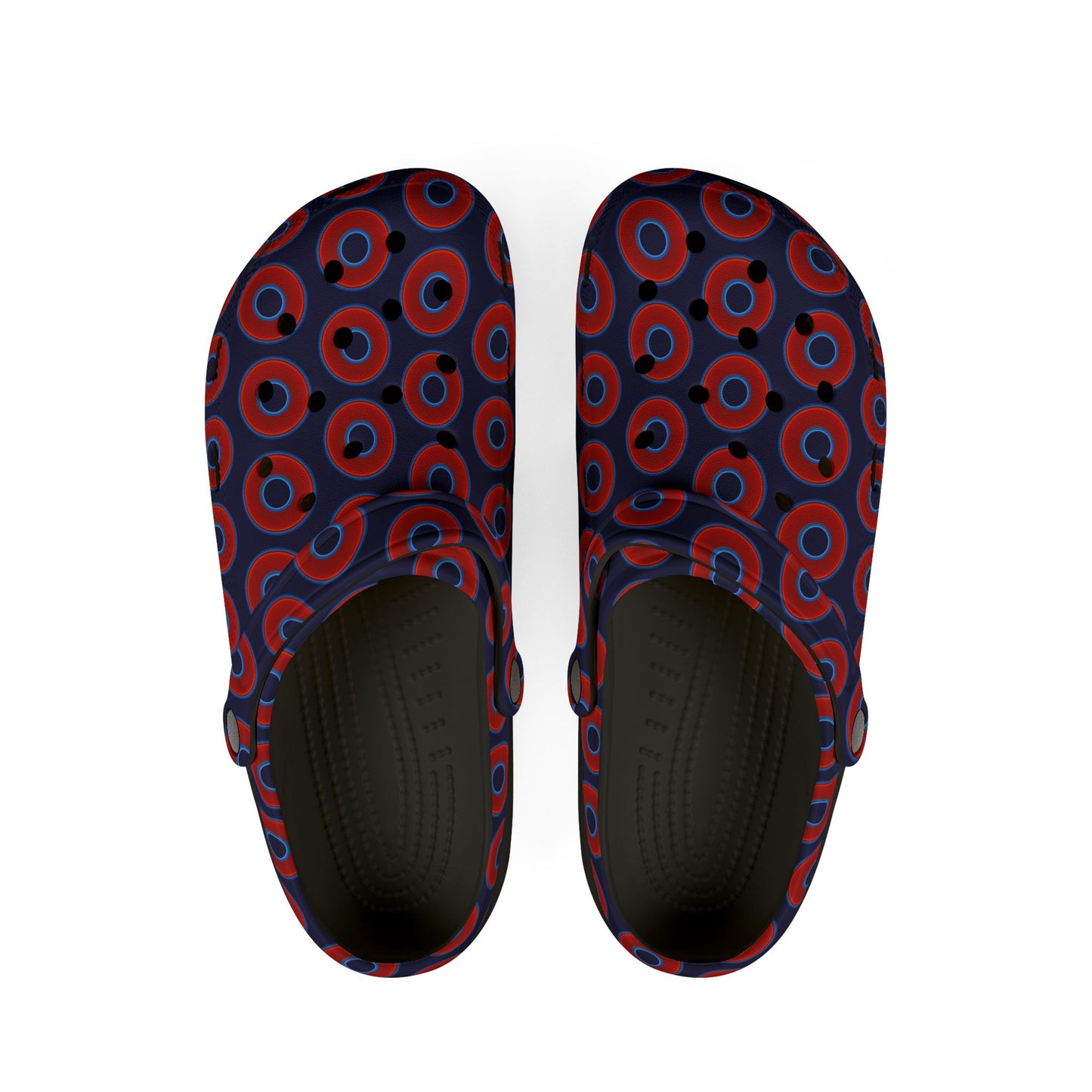 Spatchcocks - donut slip-on shoes - vivid red donuts w/midnight blue background [unisex]