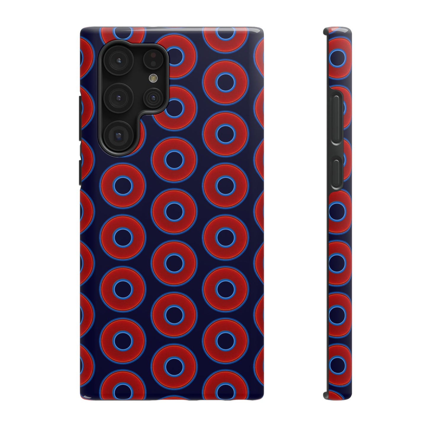 Impact-Resistant Lumpy Donut Case - red vivid donut print w/midnight blue background