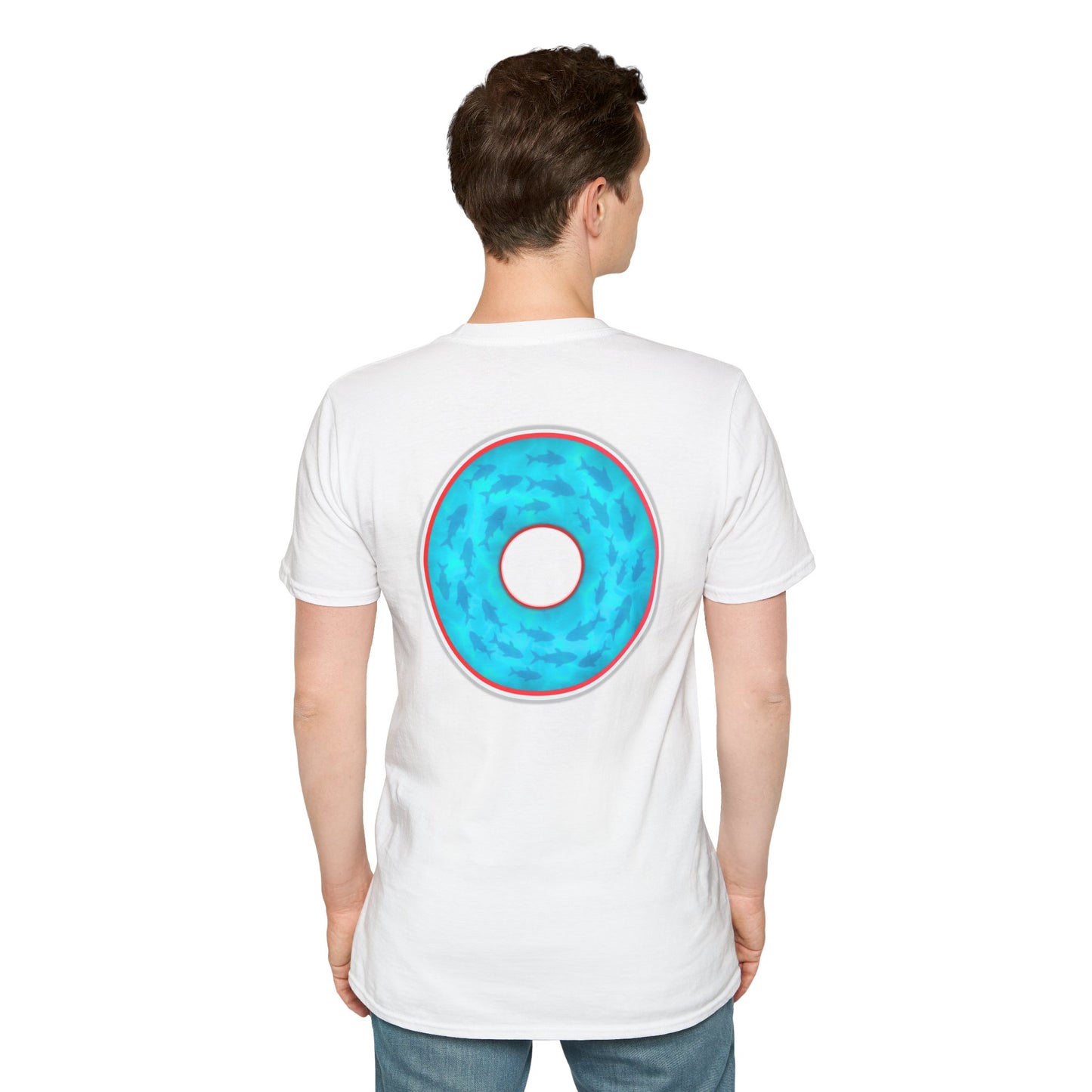 Classic Donut Tee - Unisex Soft-Style - "Skoolie of Phishies" - vivid sea donut - w/light blue water - variant 1