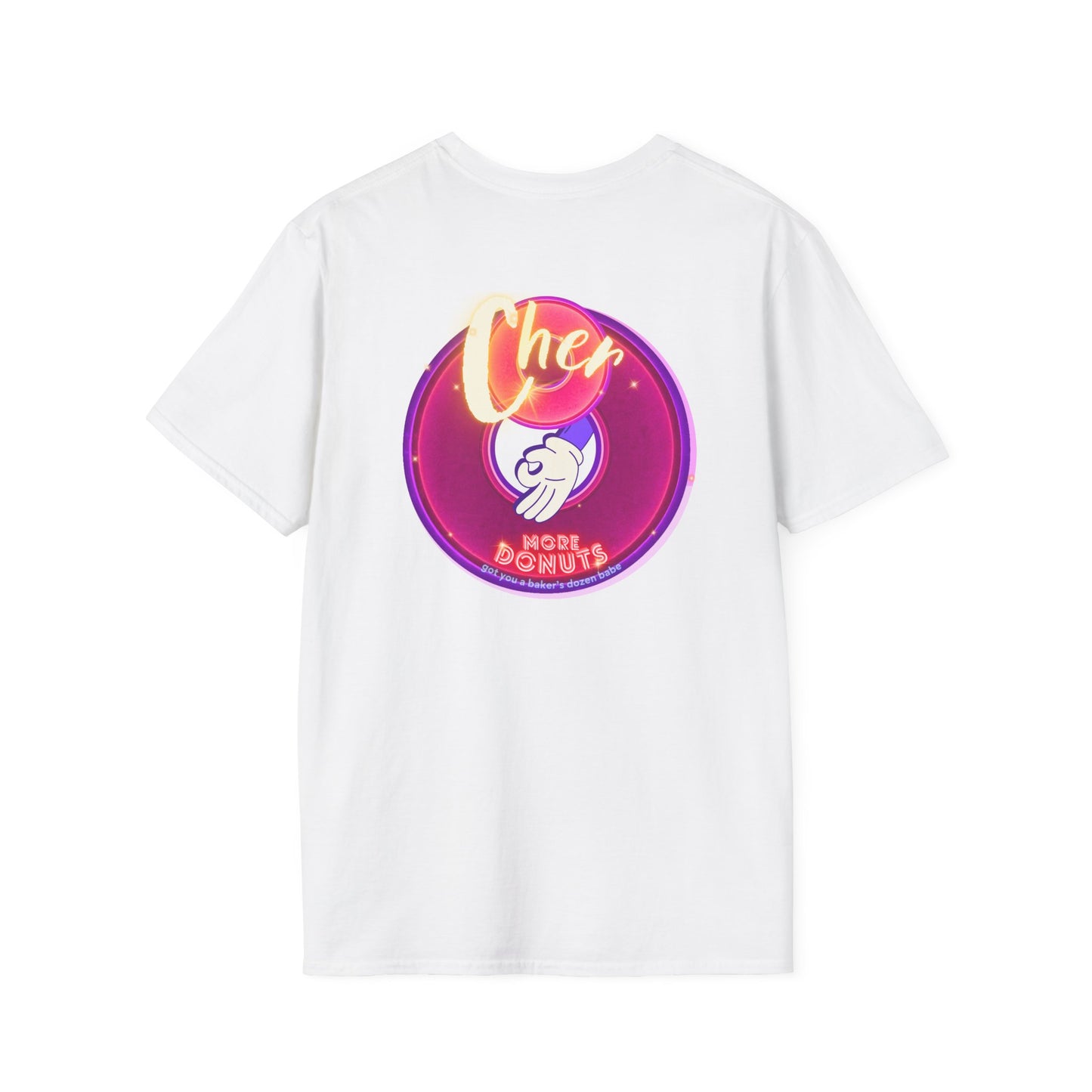 Classic Donut Tee - Unisex Soft-Style - "Cher-ing is Caring" - series 1.0  - variant 1 - magenta donuts [*charitable donut]