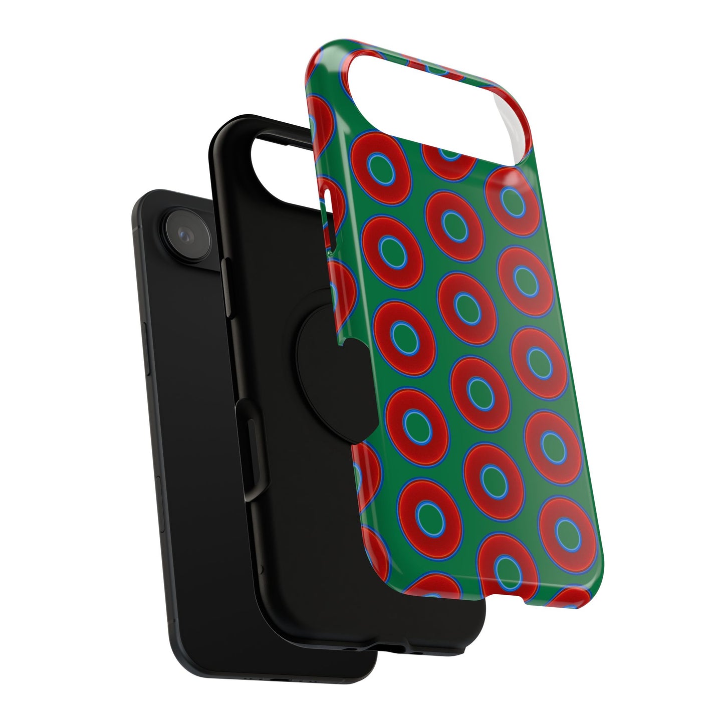 Impact-Resistant Lumpy Donut Case - red vivid donut print w/green background