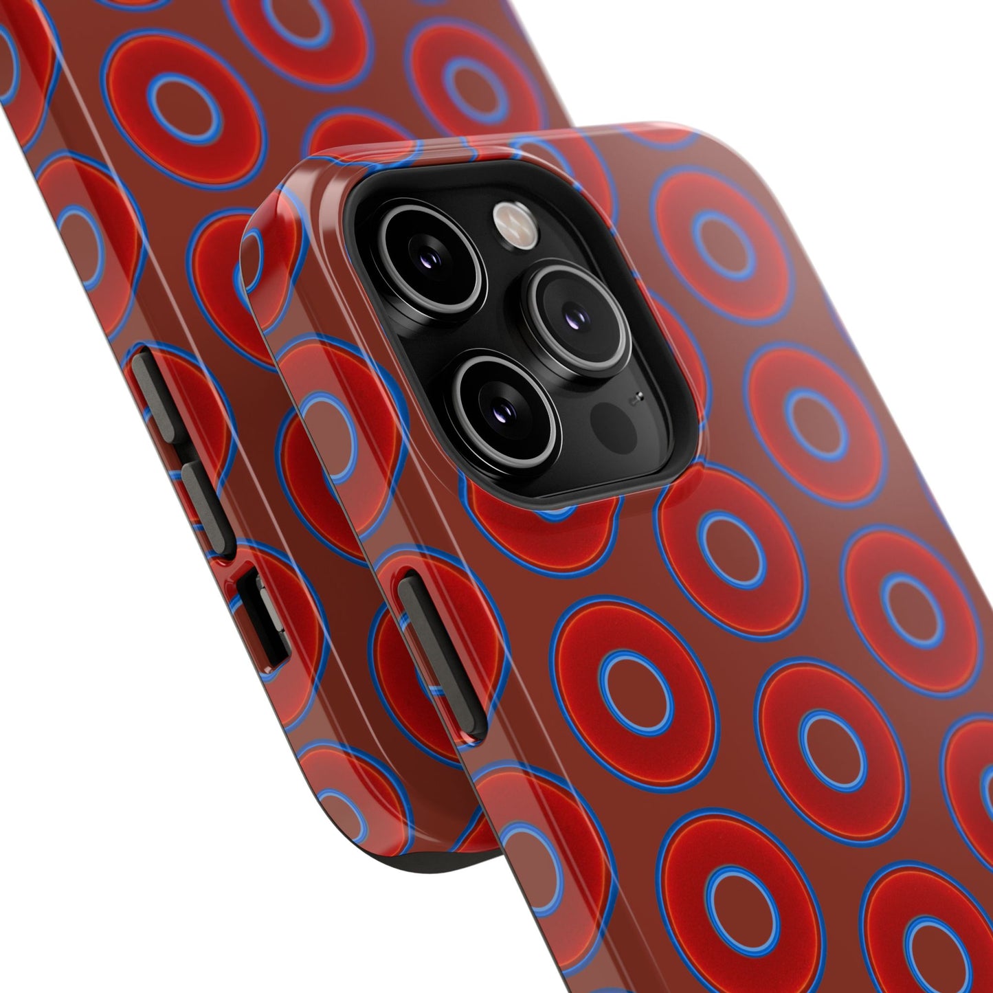 Impact-Resistant Lumpy Donut Case - red vivid donut print w/burnt umber background