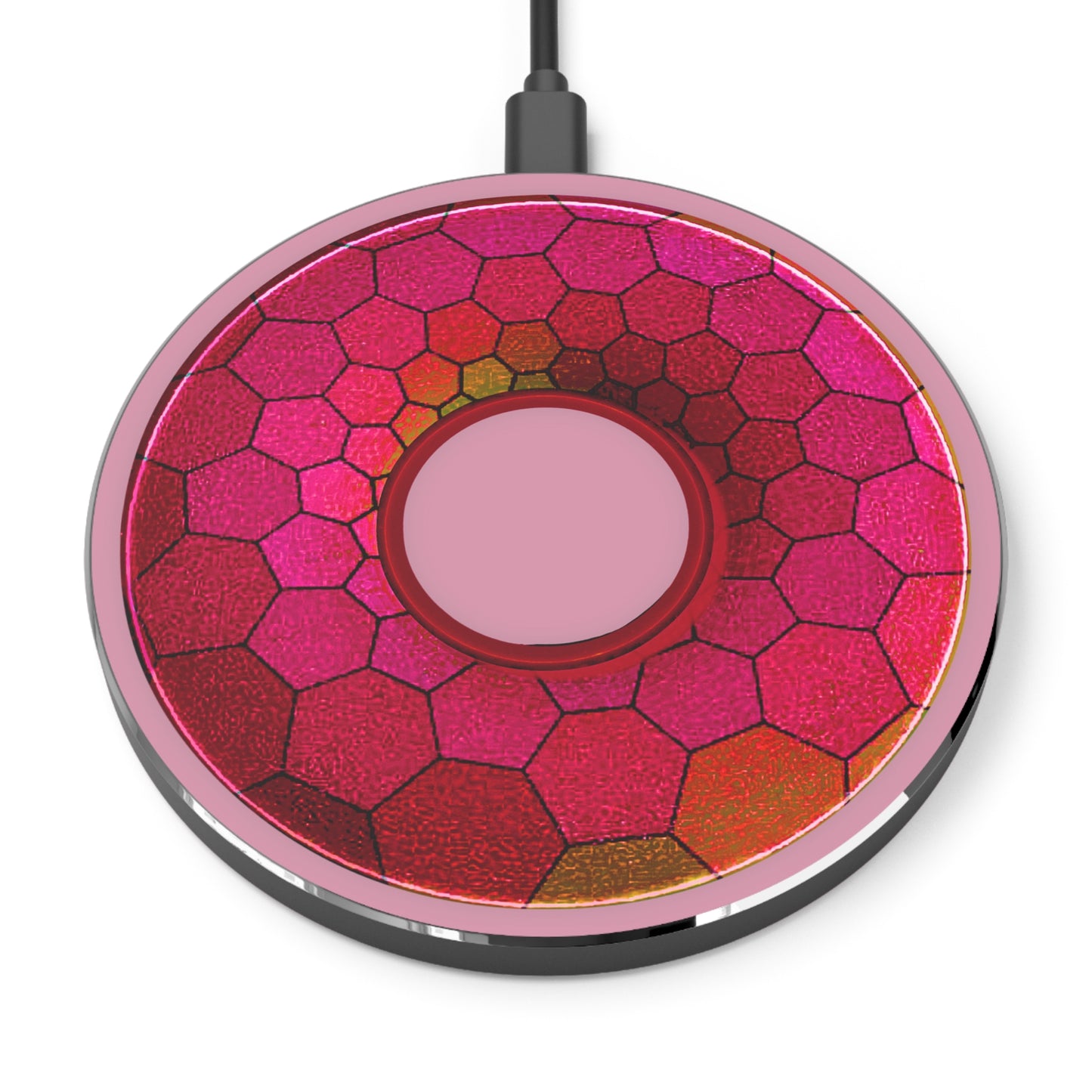 The Flow - Wireless Lumpy Donut Chargers - "Plain Hexadonut" - magenta hexadonut w/pale magenta background - variant 1