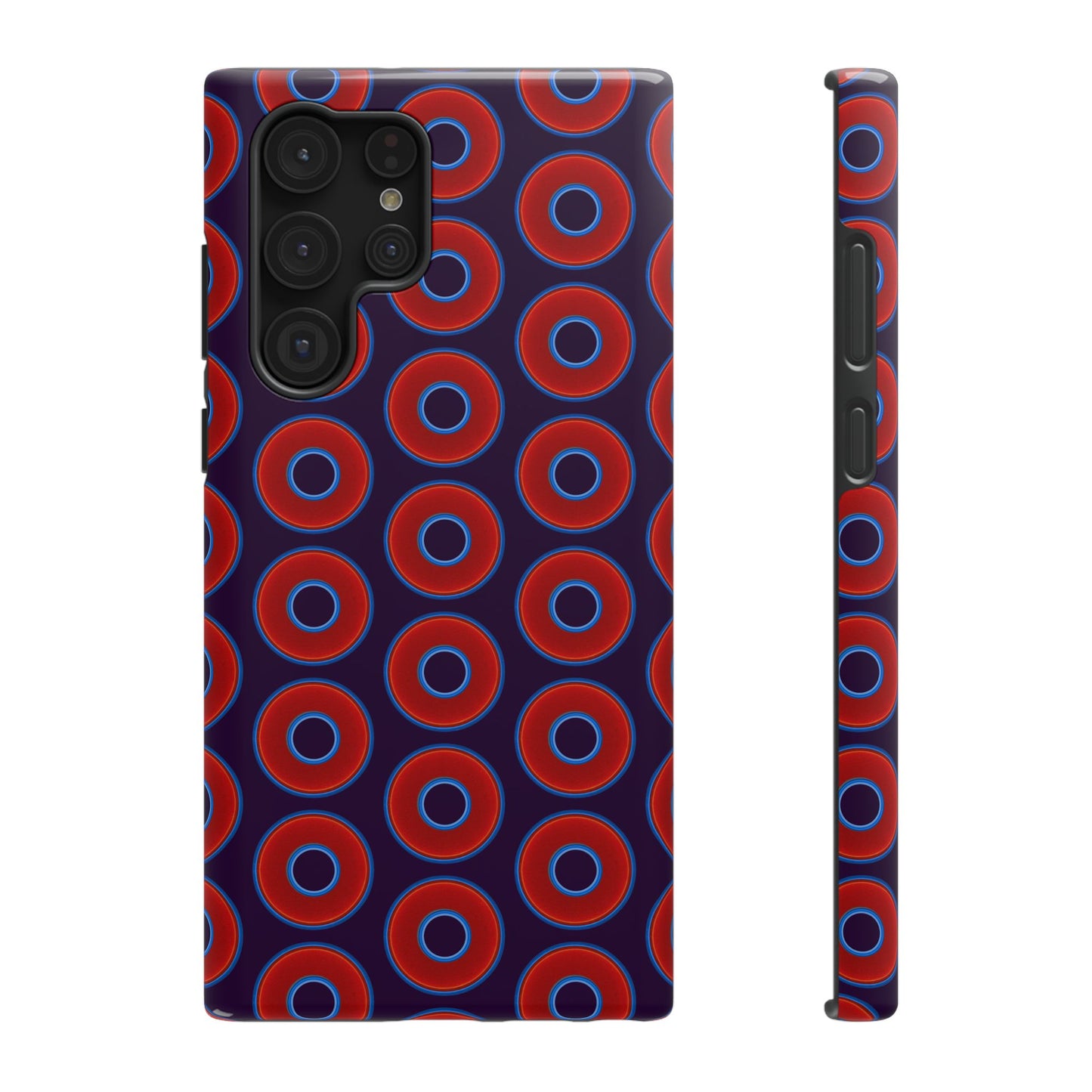 Impact-Resistant Lumpy Donut Case - red vivid donut print w/midnight purple background