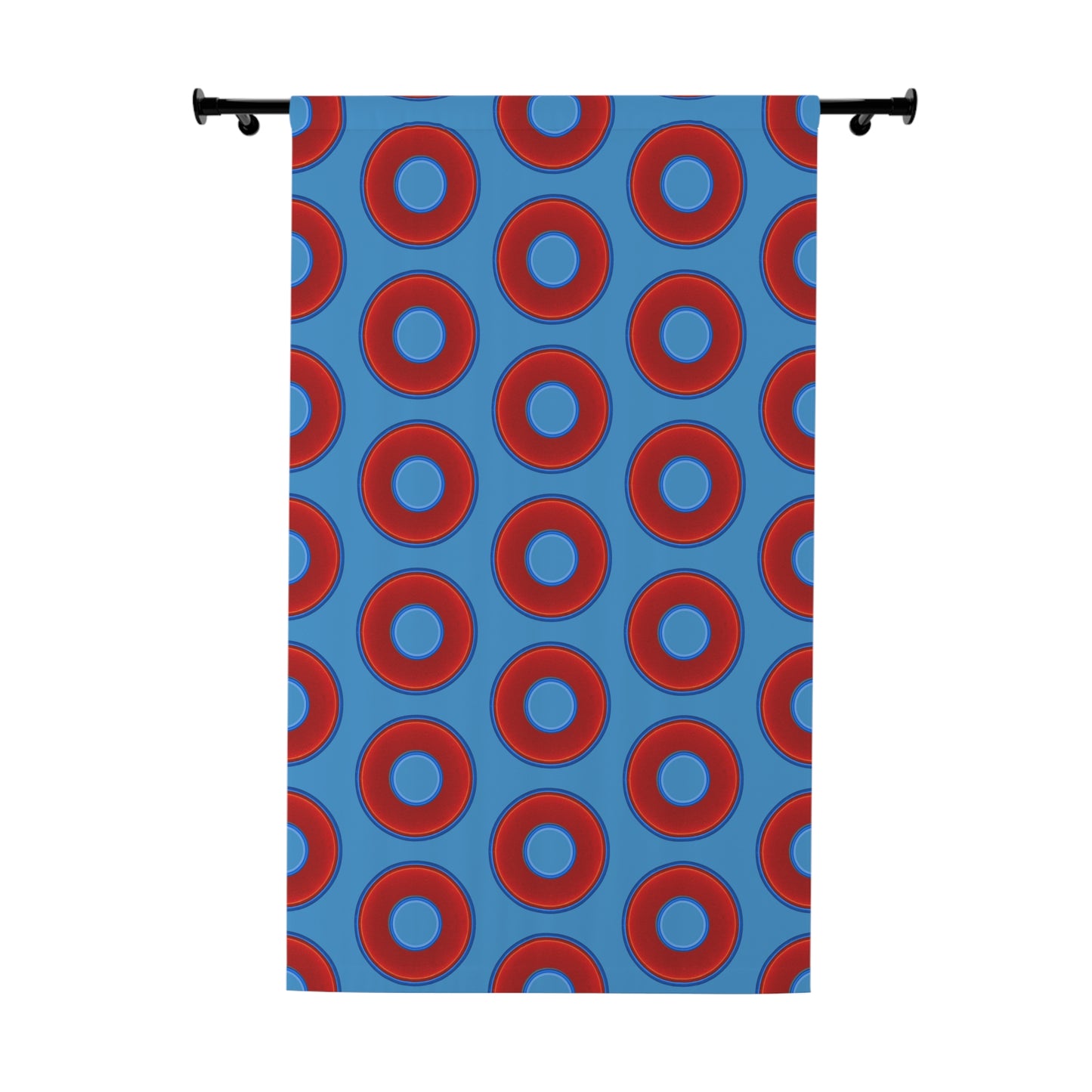 Lump's Heady Curtain w/Donuts - vivid red donut print - w/light steel blue - [*1 Piece / 50" x 84"]