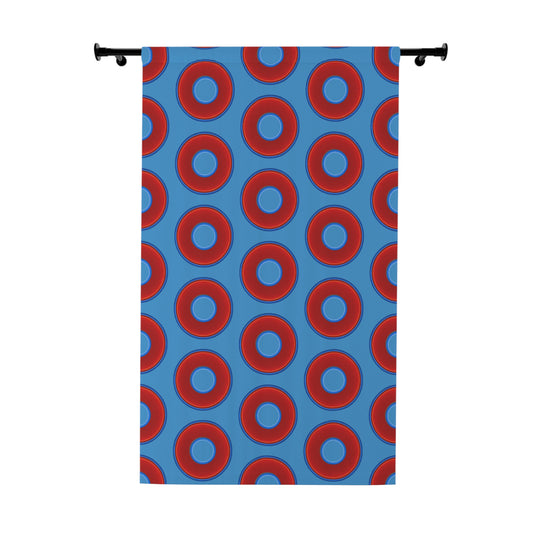 Lump's Heady Curtain w/Donuts - vivid red donut print - w/light steel blue - [*1 Piece / 50" x 84"]
