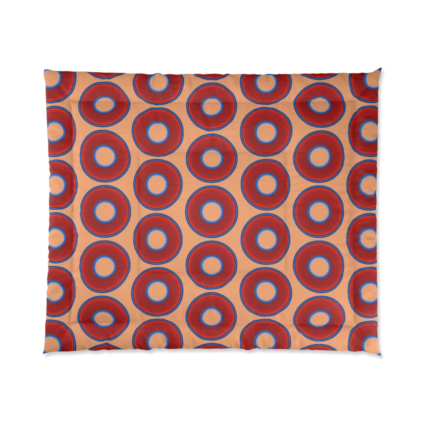 The Very Lumpy Comforter - vivid red donuts w/peach background