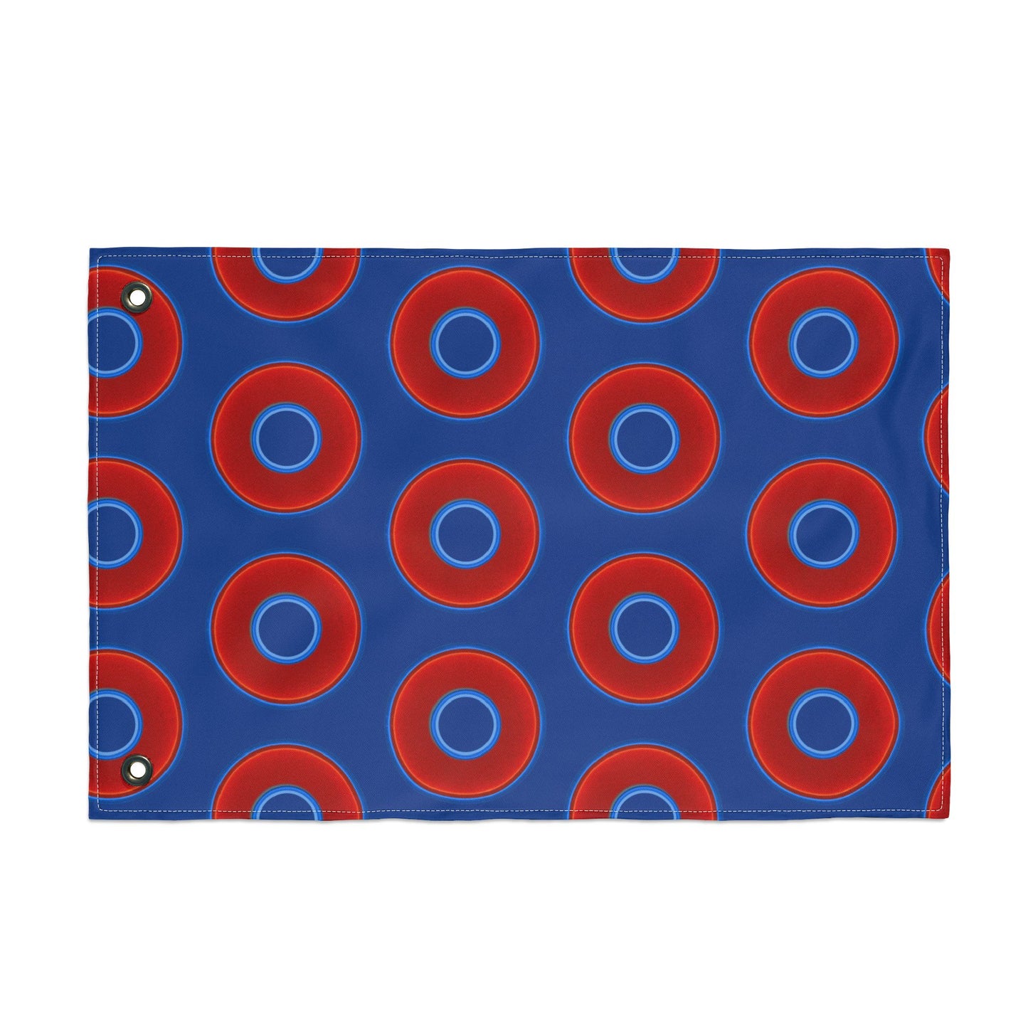 Lumpy Flagpole Sitters - Donut Flags [12" x 18"] - red vivid donut print w/dark blue background