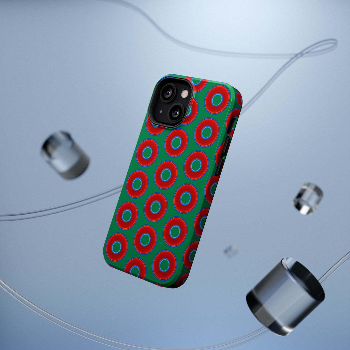 Impact-Resistant Lumpy Donut Case - red vivid donut print w/green background