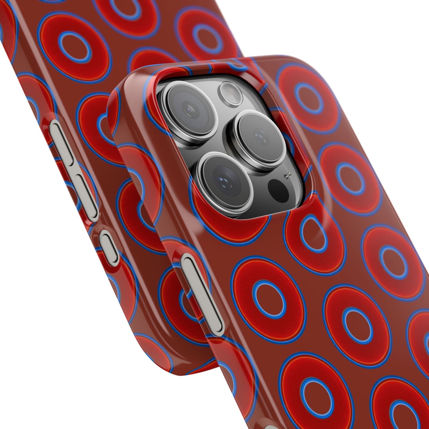 Lumpy Donut Snap Case - red vivid donut print w/burnt umber background