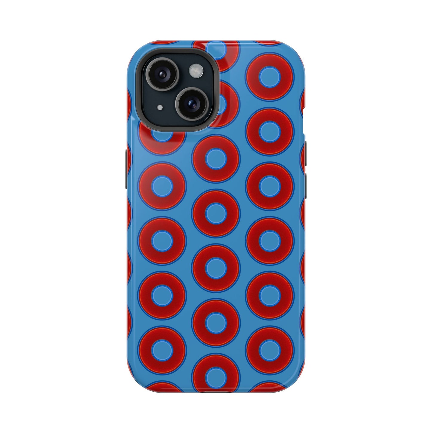 Impact-Resistant Lumpy Donut Case - red vivid donut print w/light steel blue background