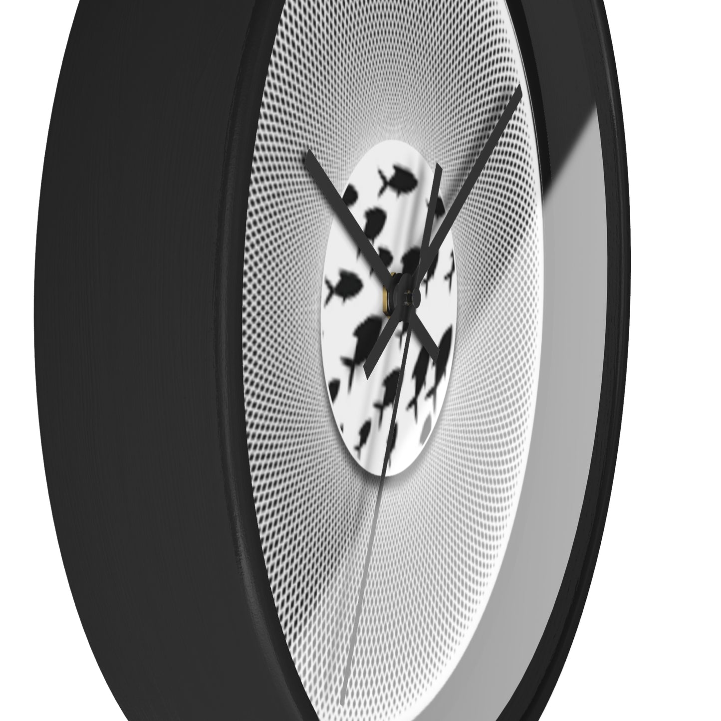 Lumpy Wall Clock - "Swimming by Donut Clocks" - variant 1 - black/white phatty donut w/black background