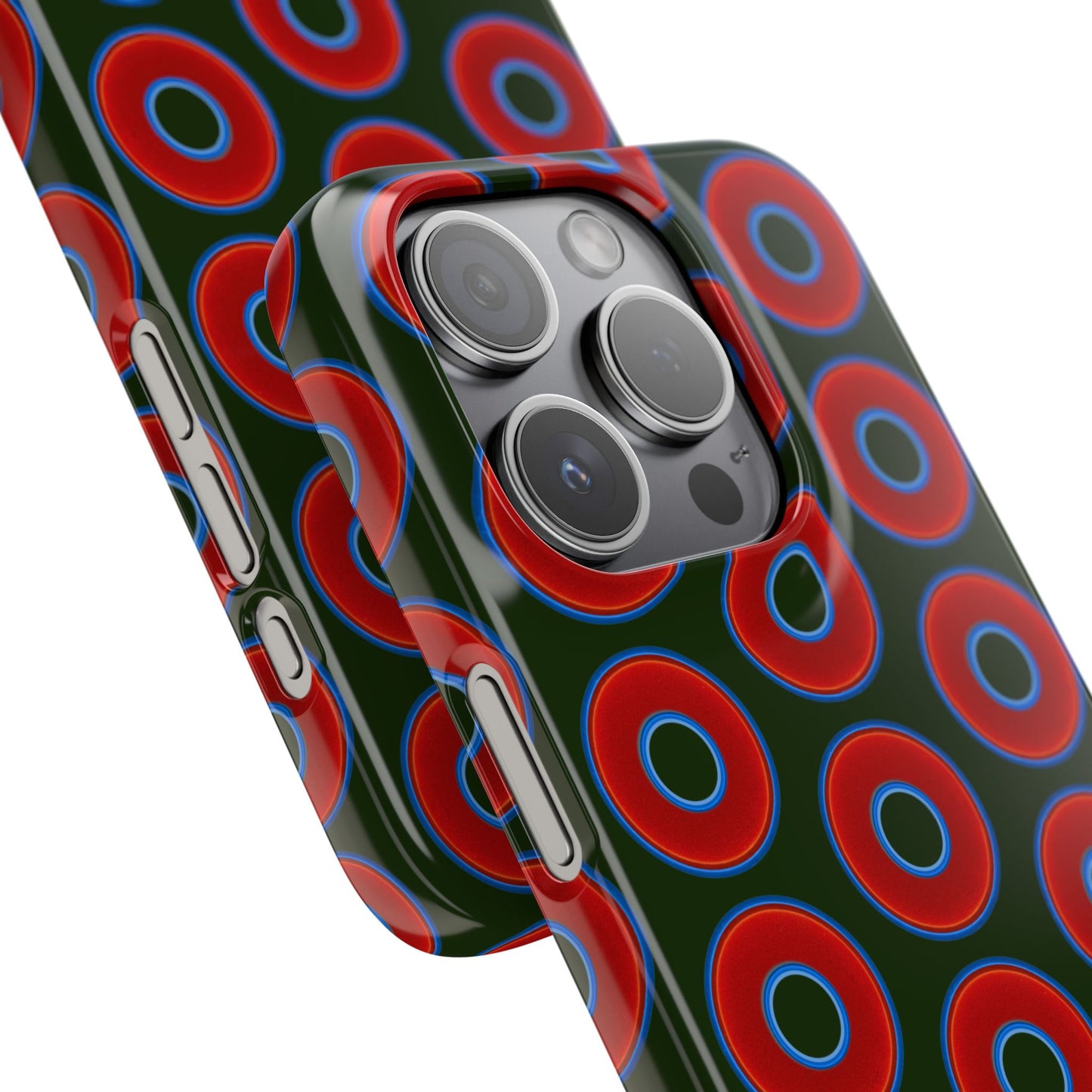 Lumpy Donut Snap Case - red vivid donut print w/deep forest green background